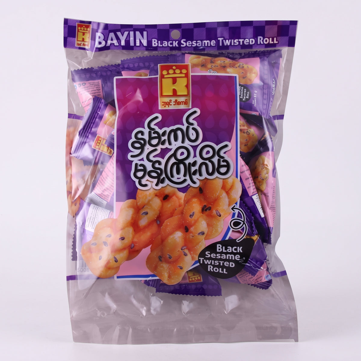 Bayin (Black Sesamw Twisted Roll) - ဘုရင် ဘီစကစ်(နှမ်းကပ်မုန့်ကြိုးလိမ်) 240g