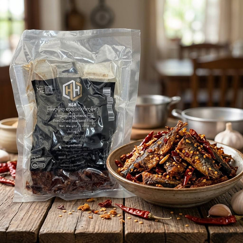 H&H Fried Dried Mackerel Dish - (ငါးကွမ်းရှပ်ခြောက်စပ်ကြော်) 230g
